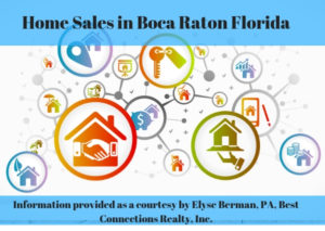 circles of homes and things associated with home buying laid out like a web with blue over lay at top with text that says Homes for Sale in Boca Raton FL and blue overlay at bottom with text that says Information Provided by Elyse Berman